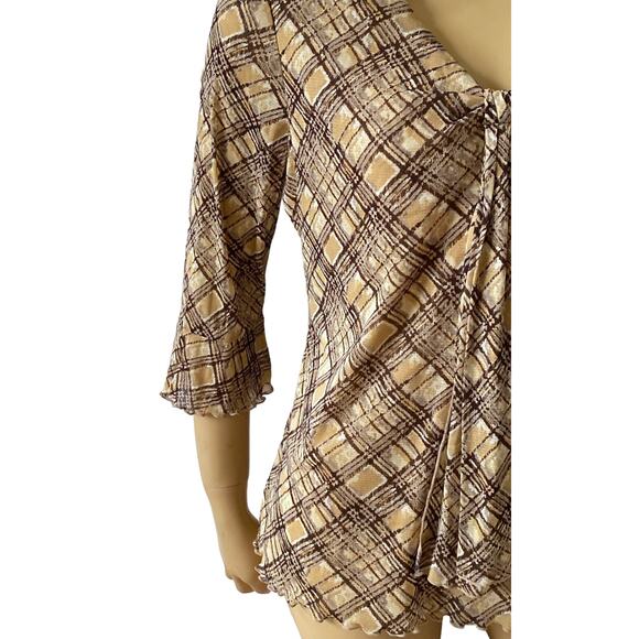 JH COLLECTIBLES Petites Womens Size PXL Plaid 100% Nylon 3/4 Sleeve Shirt Top - Picture 6 of 7